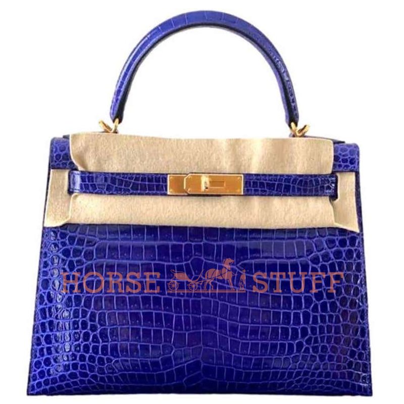 Hermès Kelly Sellier 28 Blue Electrique Lisse Crocodile Porosus GHW