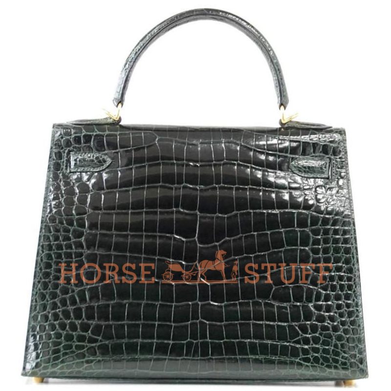 Hermès Kelly Sellier 28 Vert Fonce Lisse Crocodile Porosus GHW