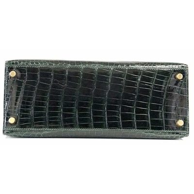 Hermès Kelly Sellier 28 Vert Fonce Lisse Crocodile Porosus GHW
