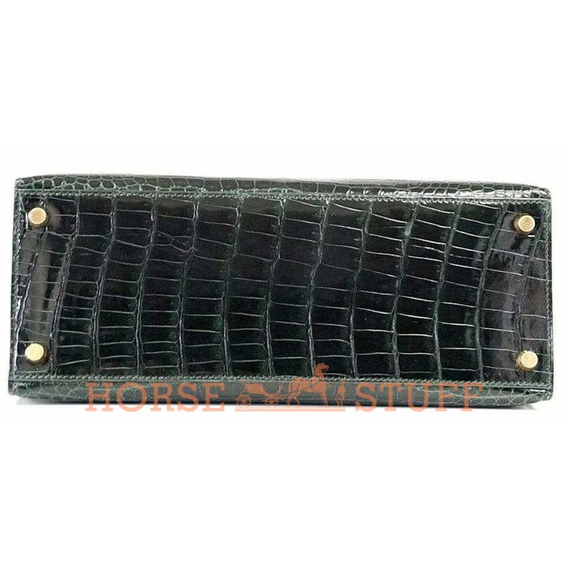 Hermès Kelly Sellier 28 Vert Fonce Lisse Crocodile Porosus GHW