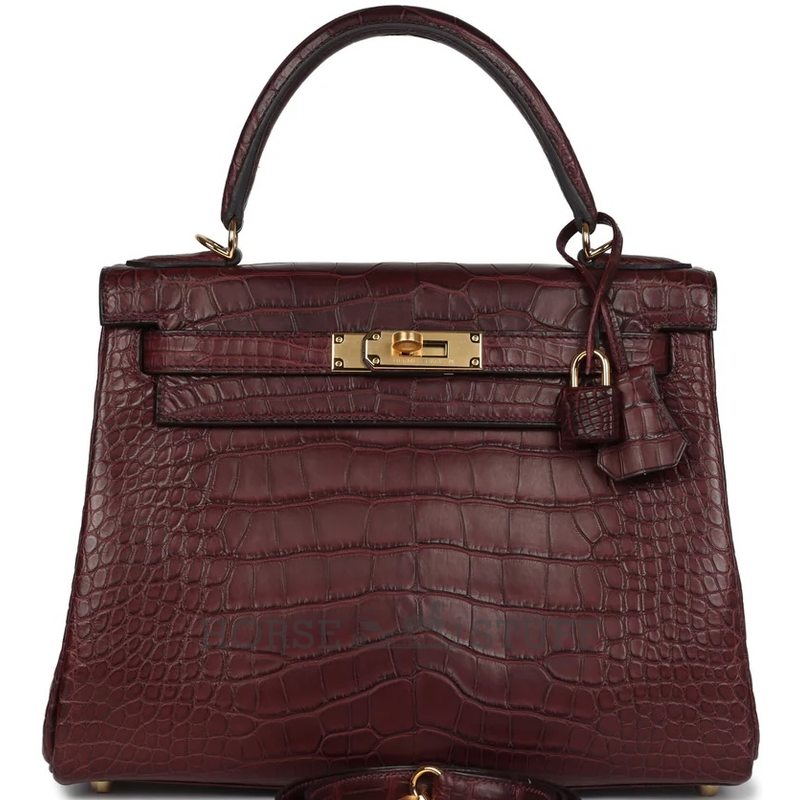 Hermès Kelly Retourne 28 Bordeaux Matte Crocodile Alligator GHW