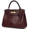 Hermès Kelly Retourne 28 Bordeaux Matte Crocodile Alligator GHW