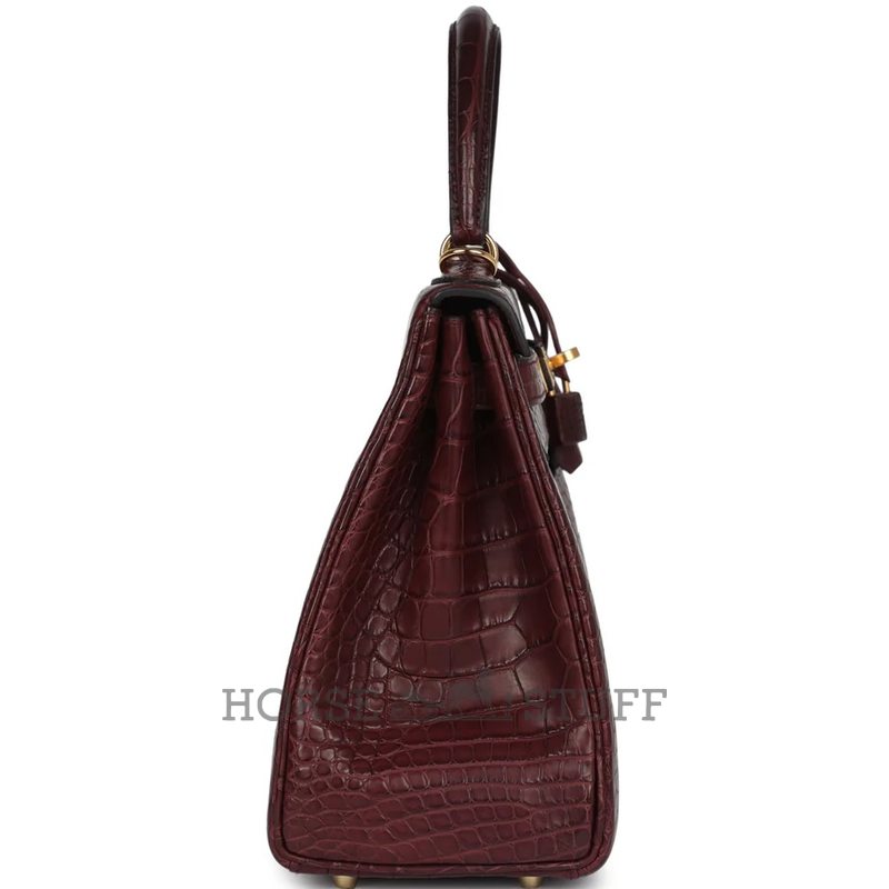 Hermès Kelly Retourne 28 Bordeaux Matte Crocodile Alligator GHW