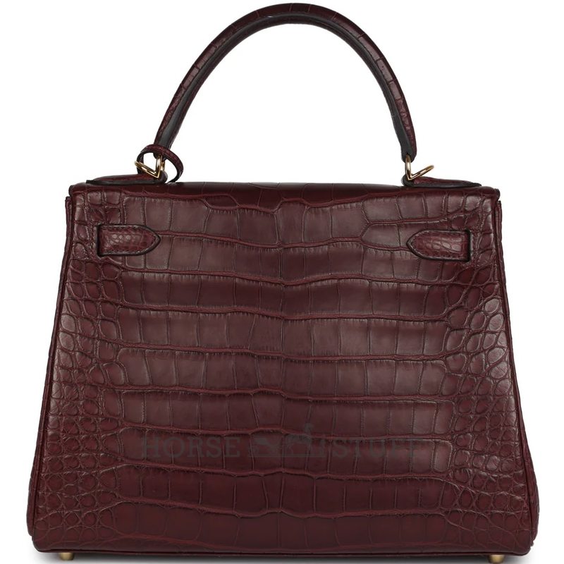 Hermès Kelly Retourne 28 Bordeaux Matte Crocodile Alligator GHW