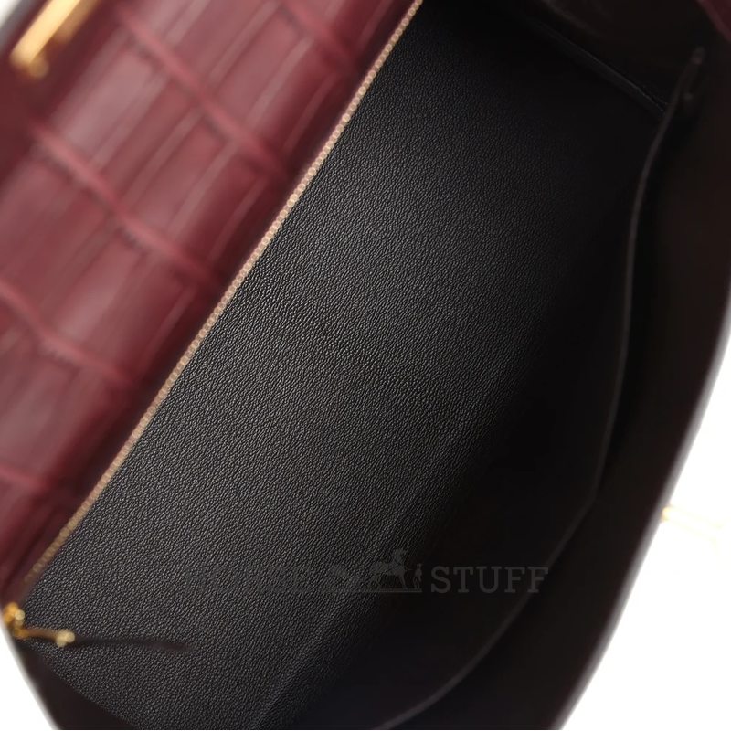 Hermès Kelly Retourne 28 Bordeaux Matte Crocodile Alligator GHW