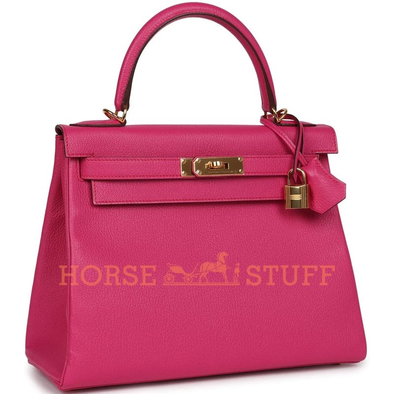 Hermès Kelly Retourne 28 Rose Shocking Chevre GHW