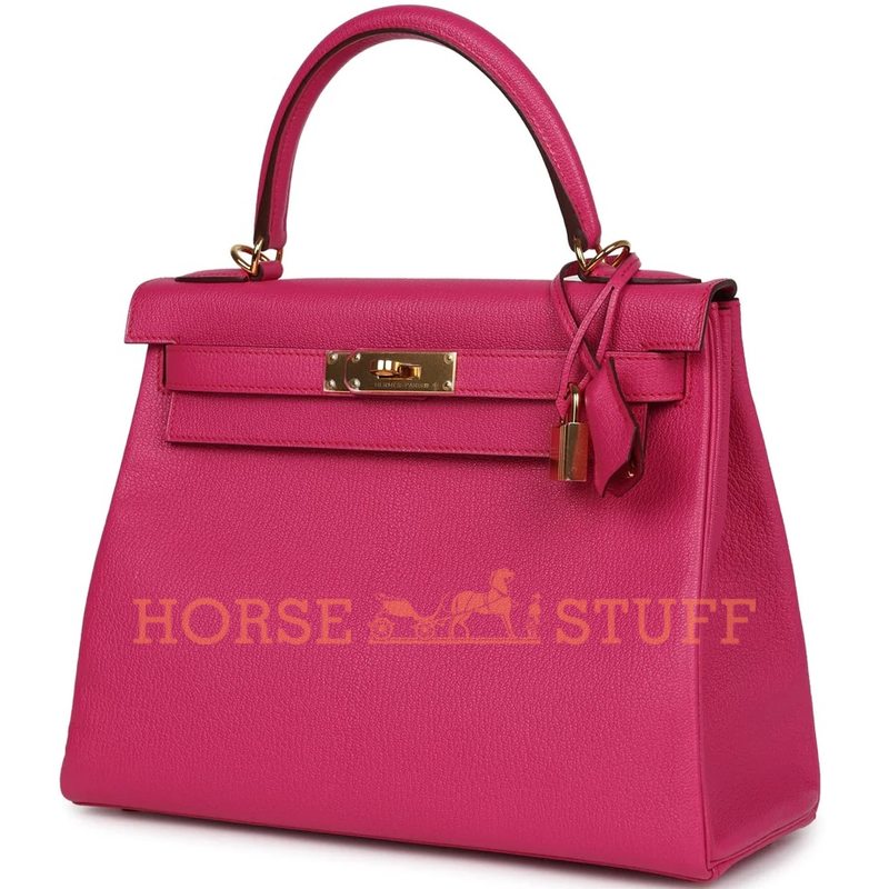 Hermès Kelly Retourne 28 Rose Shocking Chevre GHW