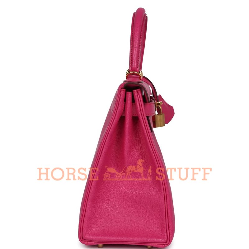 Hermès Kelly Retourne 28 Rose Shocking Chevre GHW