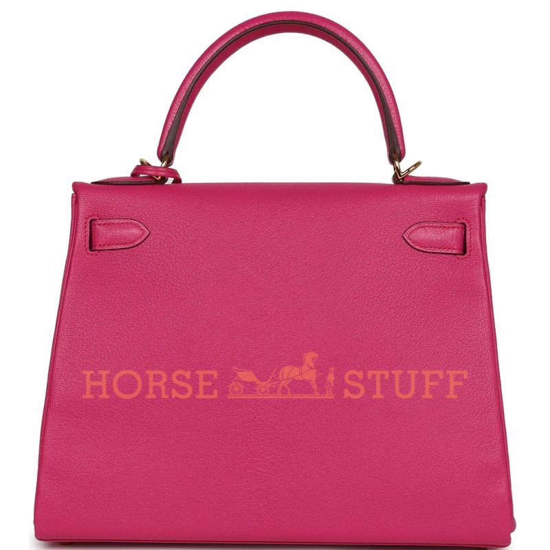 Hermès Kelly Retourne 28 Rose Shocking Chevre GHW