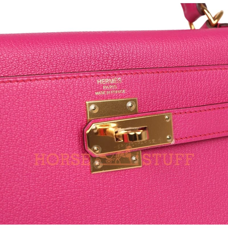 Hermès Kelly Retourne 28 Rose Shocking Chevre GHW