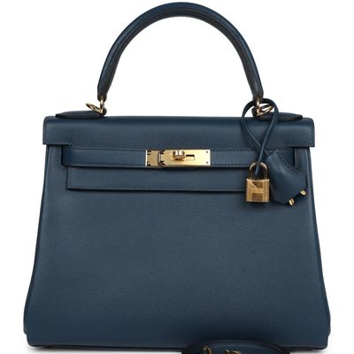 Hermès Kelly Retourne 28 Deep Blue Evercolor GHW 