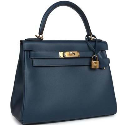 Hermès Kelly Retourne 28 Deep Blue Evercolor GHW 