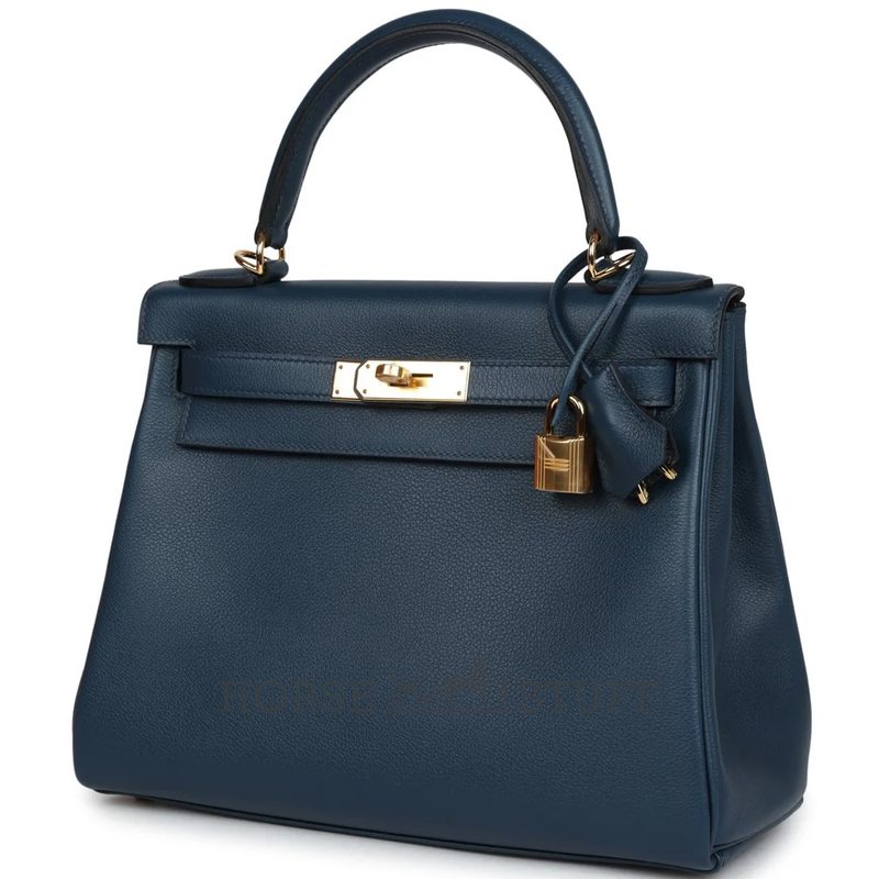 Hermès Kelly Retourne 28 Deep Blue Evercolor GHW