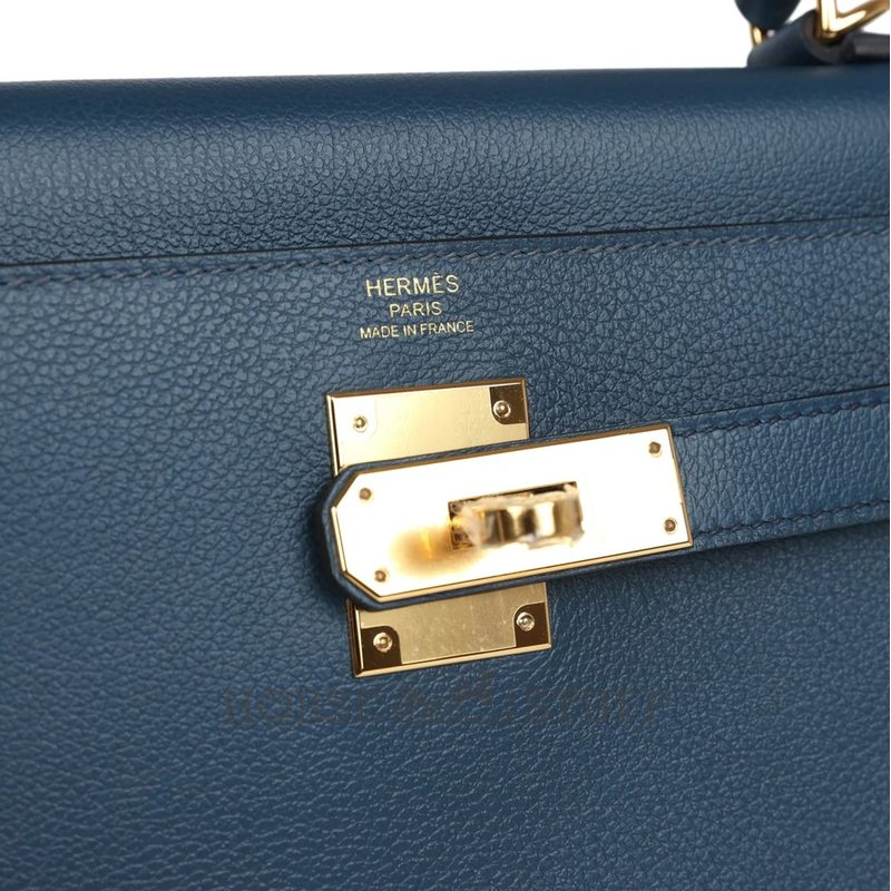 Hermès Kelly Retourne 28 Deep Blue Evercolor GHW
