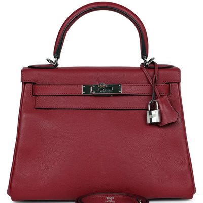 Hermès Kelly Retourne 28 Rouge Grenat Evercolor PHW 