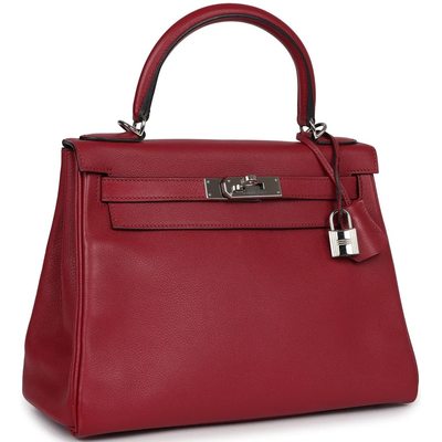 Hermès Kelly Retourne 28 Rouge Grenat Evercolor PHW 