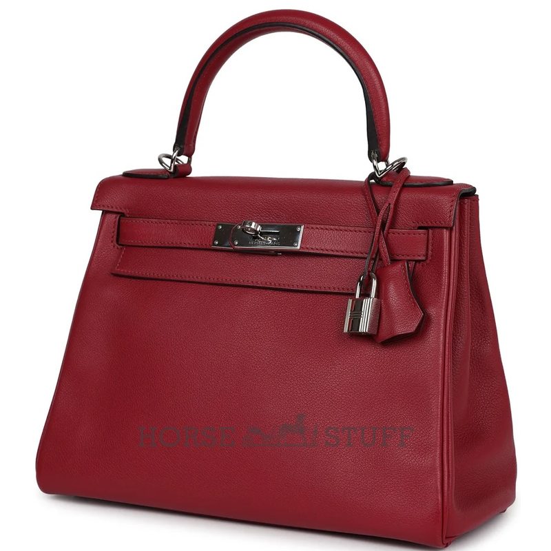 Hermès Kelly Retourne 28 Rouge Grenat Evercolor PHW