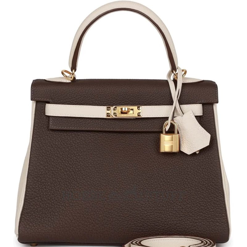 Hermès Kelly Retourne 28 Special Order HSS Ebene / Craie Togo GHW