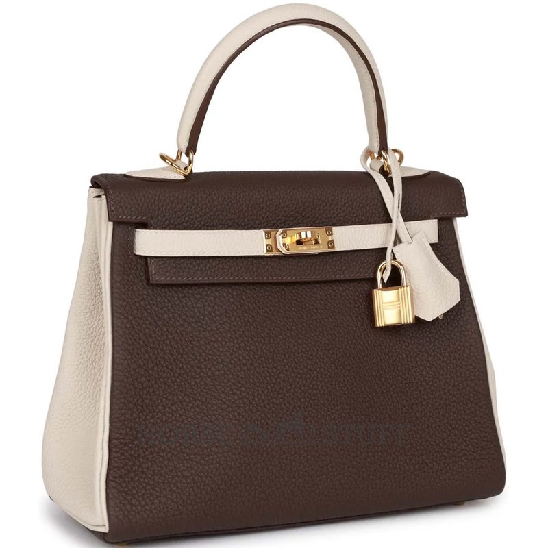 Hermès Kelly Retourne 28 Special Order HSS Ebene / Craie Togo GHW