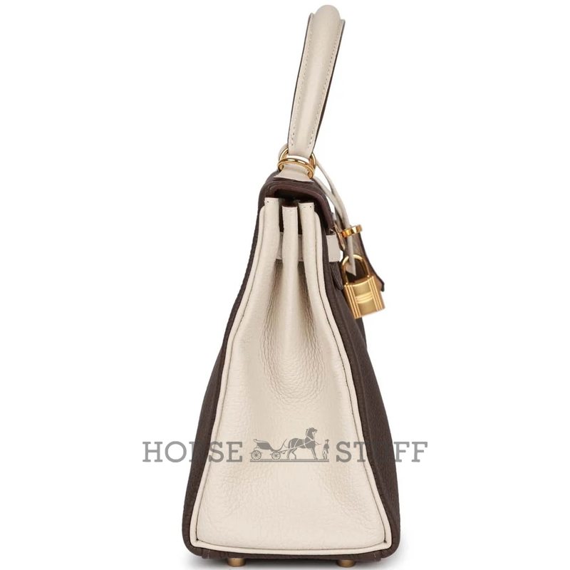 Hermès Kelly Retourne 28 Special Order HSS Ebene / Craie Togo GHW