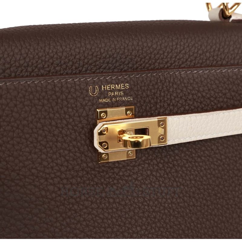 Hermès Kelly Retourne 28 Special Order HSS Ebene / Craie Togo GHW