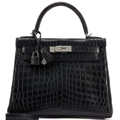 Hermes Kelly Retourne 28 Black Matte Crocodile Niloticus PHW