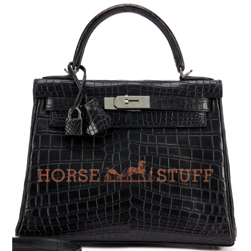 Hermes Kelly Retourne 28 Black Matte Crocodile Niloticus PHW