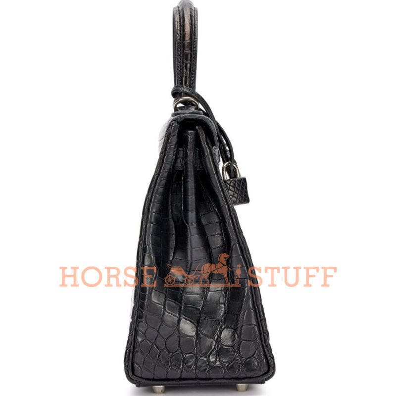 Hermes Kelly Retourne 28 Black Matte Crocodile Niloticus PHW