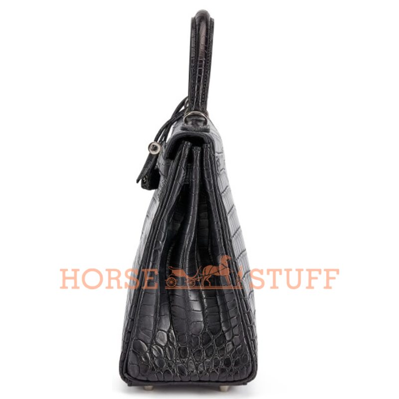 Hermes Kelly Retourne 28 Black Matte Crocodile Niloticus PHW