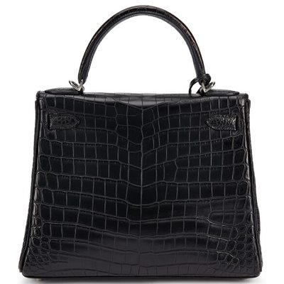 Hermes Kelly Retourne 28 Black Matte Crocodile Niloticus PHW