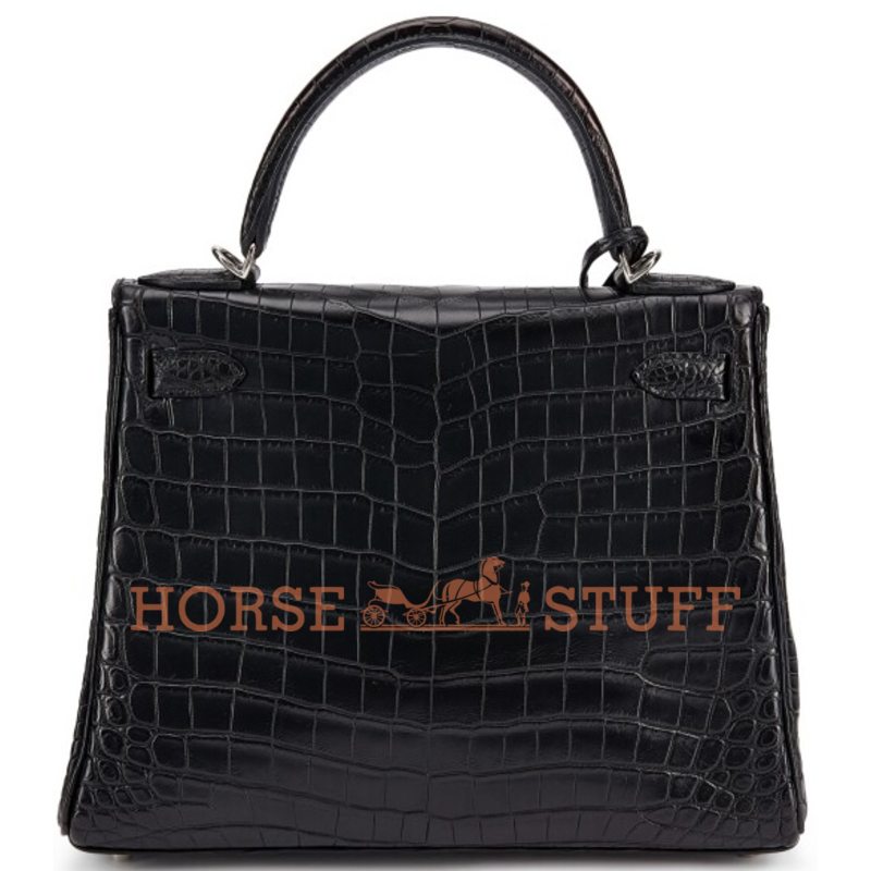 Hermes Kelly Retourne 28 Black Matte Crocodile Niloticus PHW