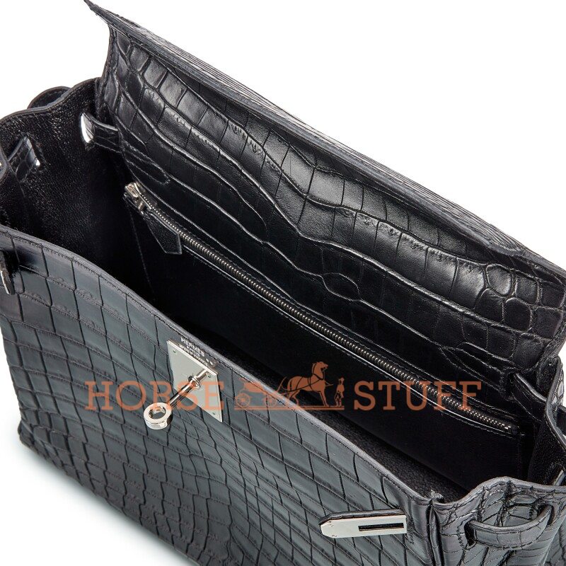 Hermes Kelly Retourne 28 Black Matte Crocodile Niloticus PHW