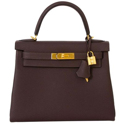 Hermès Kelly Retourne 28 Chocolate Togo GHW