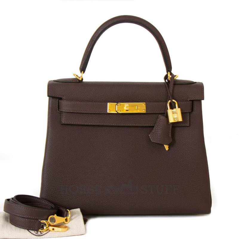 Hermès Kelly Retourne 28 Chocolate Togo GHW