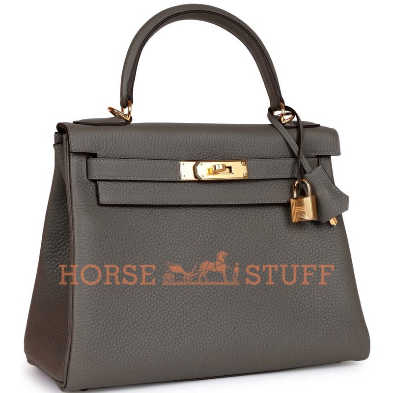 Hermès Kelly Retourne 28 Gris Meyer Togo GHW