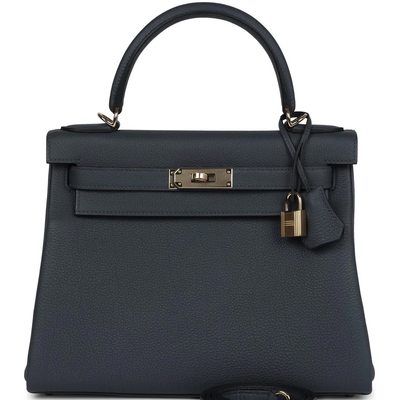 Hermès Kelly Retourne 28 Gris Misty Togo Permabrass HW 