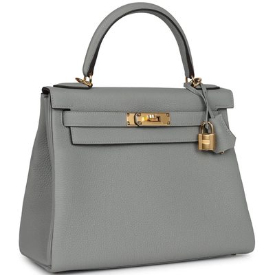 Hermès Kelly Retourne 28 Gris Mouette Togo GHW 