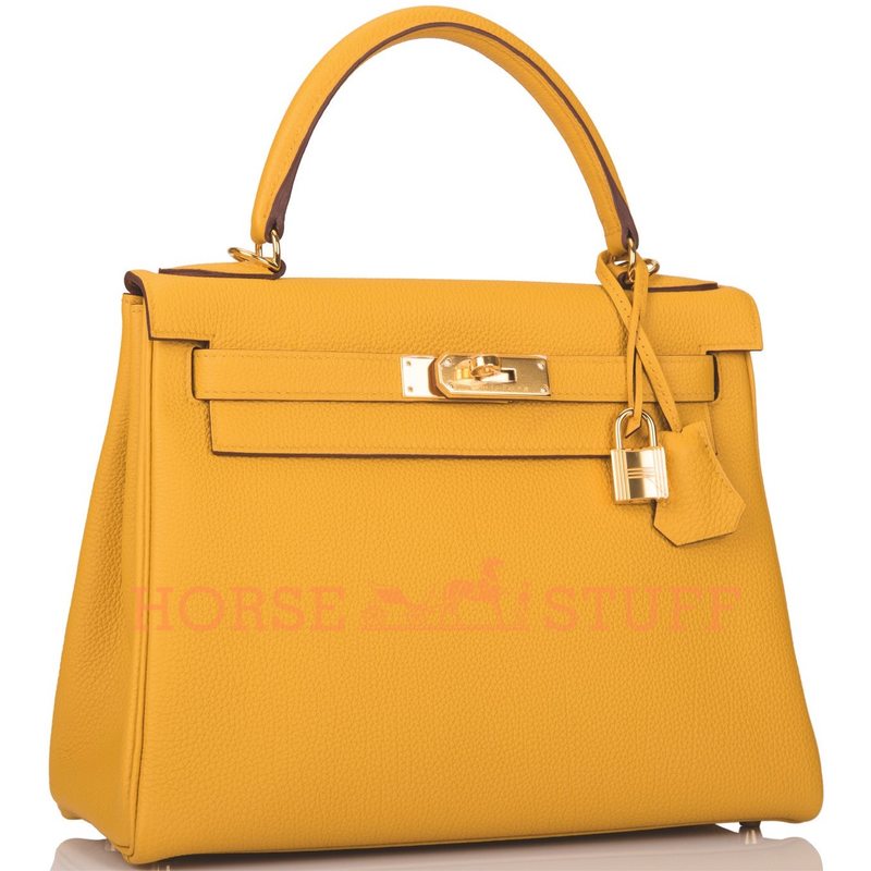 Hermès Kelly Retourne 28 Jaune Ambre Togo GHW