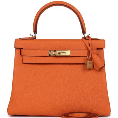 Hermès Kelly Retourne 28 Orange Togo GHW 