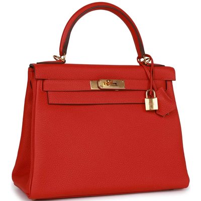 Hermès Kelly Retourne 28 Rouge Casaque Togo GHW 