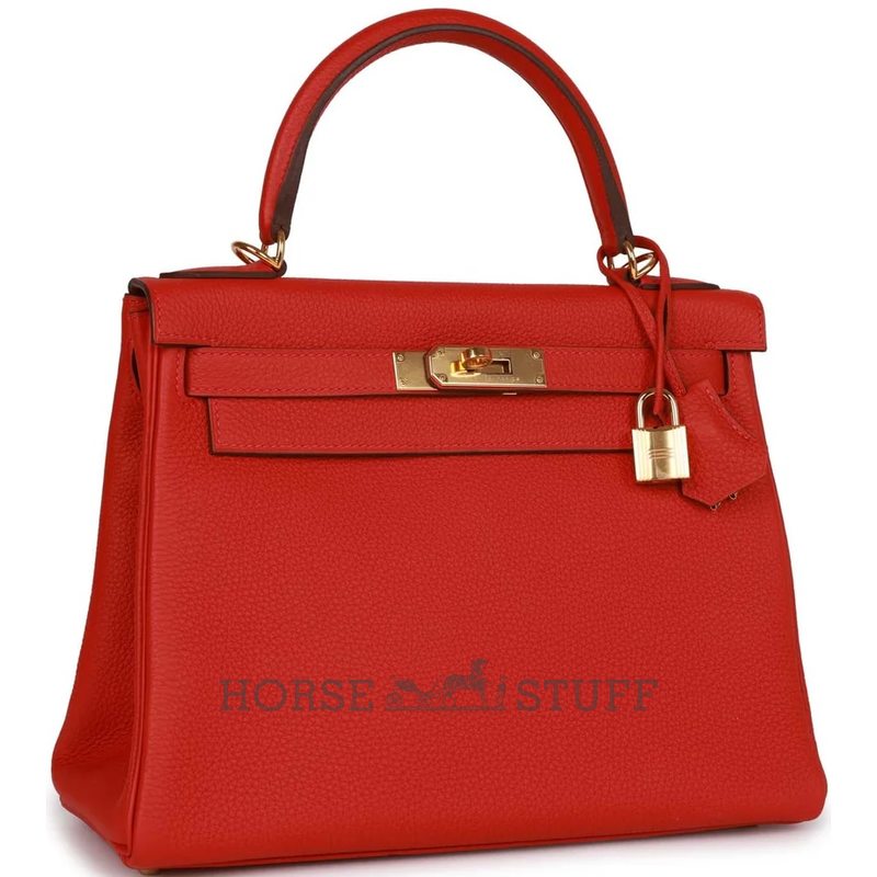 Hermès Kelly Retourne 28 Rouge Casaque Togo GHW