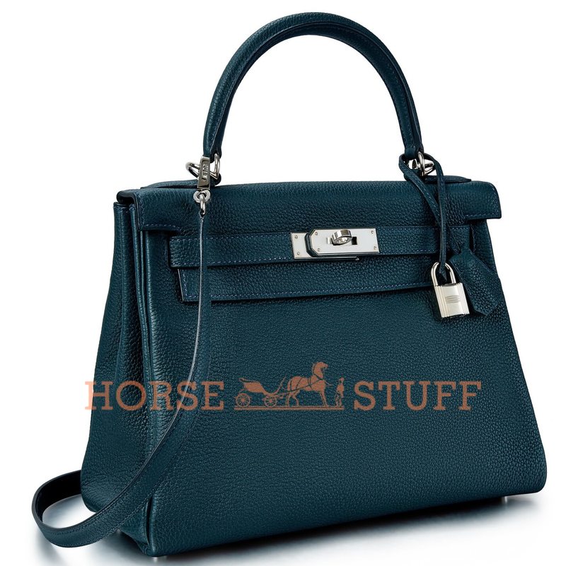 Hermès Kelly Retourne 28 Vert Cypress Togo PHW