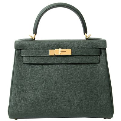 Hermès Kelly Retourne 28 Vert Fonce Togo GHW