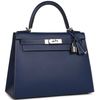 Hermès Kelly Sellier 28 Special Order HSS Verso Blue Indigo with contrast stitching / Gris Perle Epsom PHW