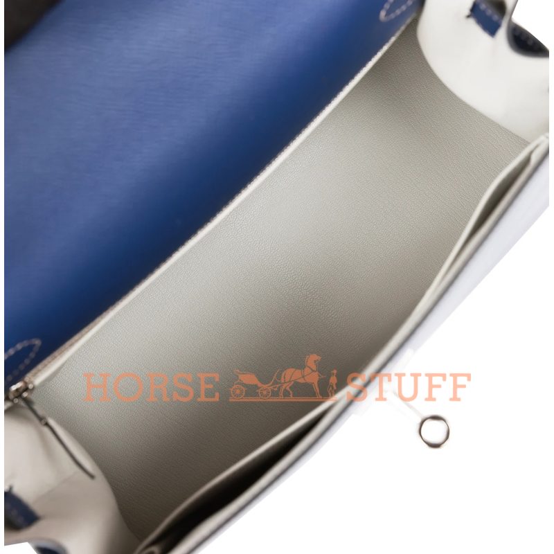 Hermès Kelly Sellier 28 Special Order HSS Verso Blue Indigo with contrast stitching / Gris Perle Epsom PHW