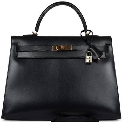 Hermes Kelly Sellier 32 Black Box Calf GHW