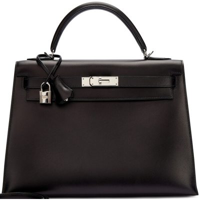 Hermes Kelly Sellier 32 Black Box Calf PHW