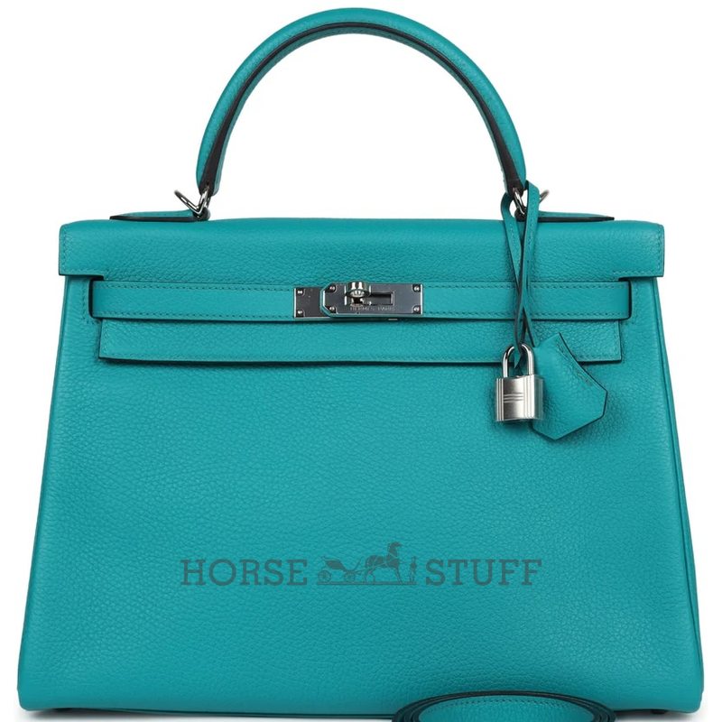 Hermes Kelly Retourne 32 Blue Paon Clemence PHW