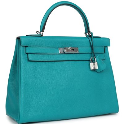Hermes Kelly Retourne 32 Blue Paon Clemence PHW