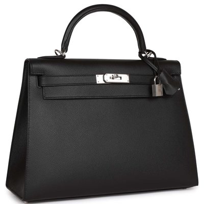 Hermès Kelly Sellier 32 Black Epsom PHW 